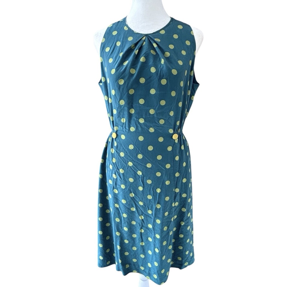 Anthropologie Girls From Savoy Polka Dot Silk Dress Womens 6 Teal Lime Green
